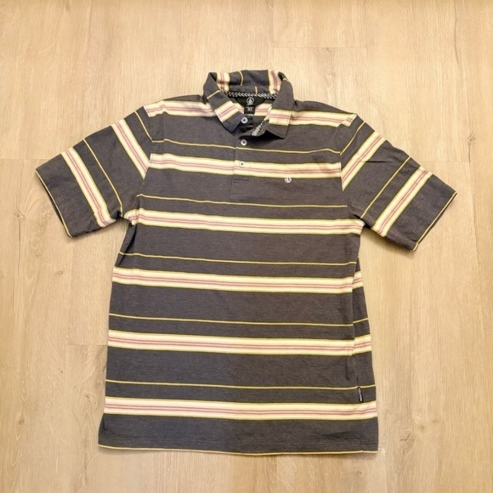 Volcom Gray and Yellow Boys Polo Shirt Short Sleeve